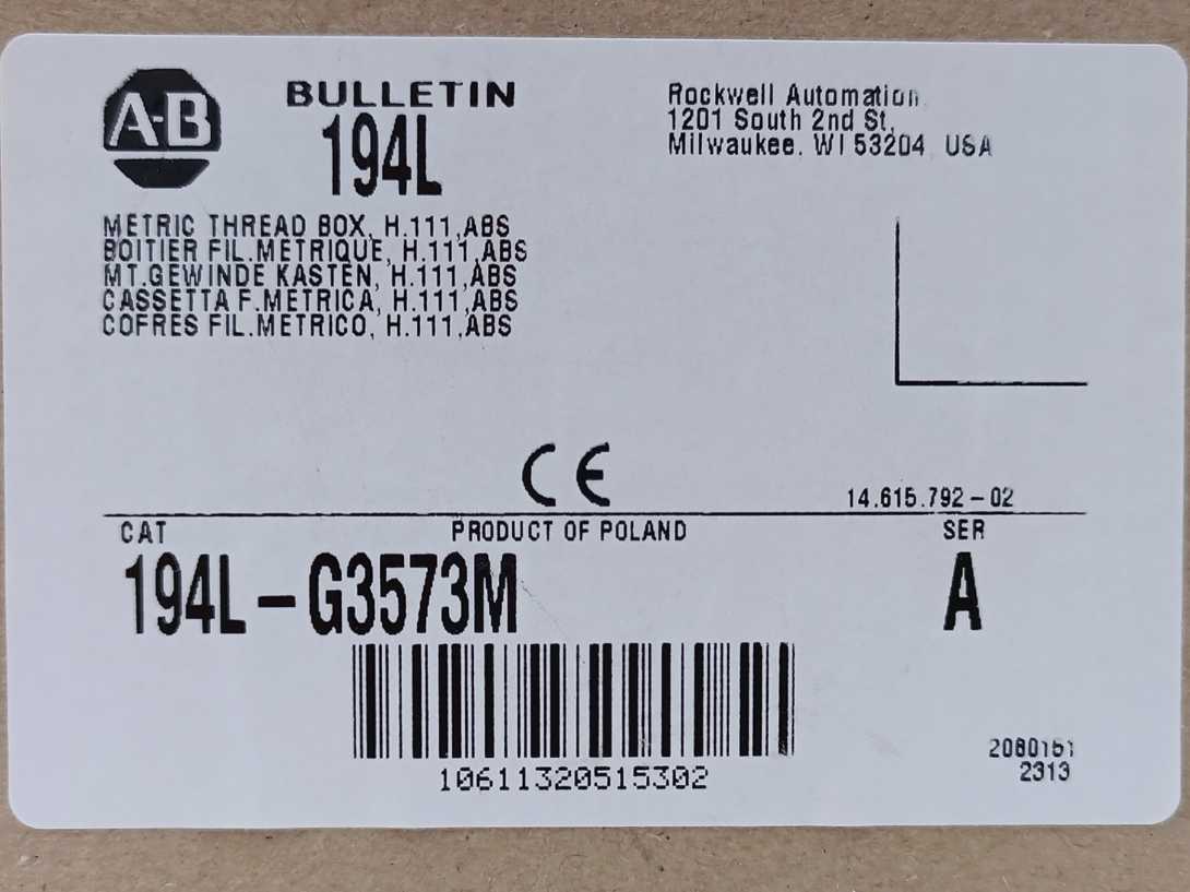 AB 194L-G3573M Ser. A Metric Thread Box H.111. ABS