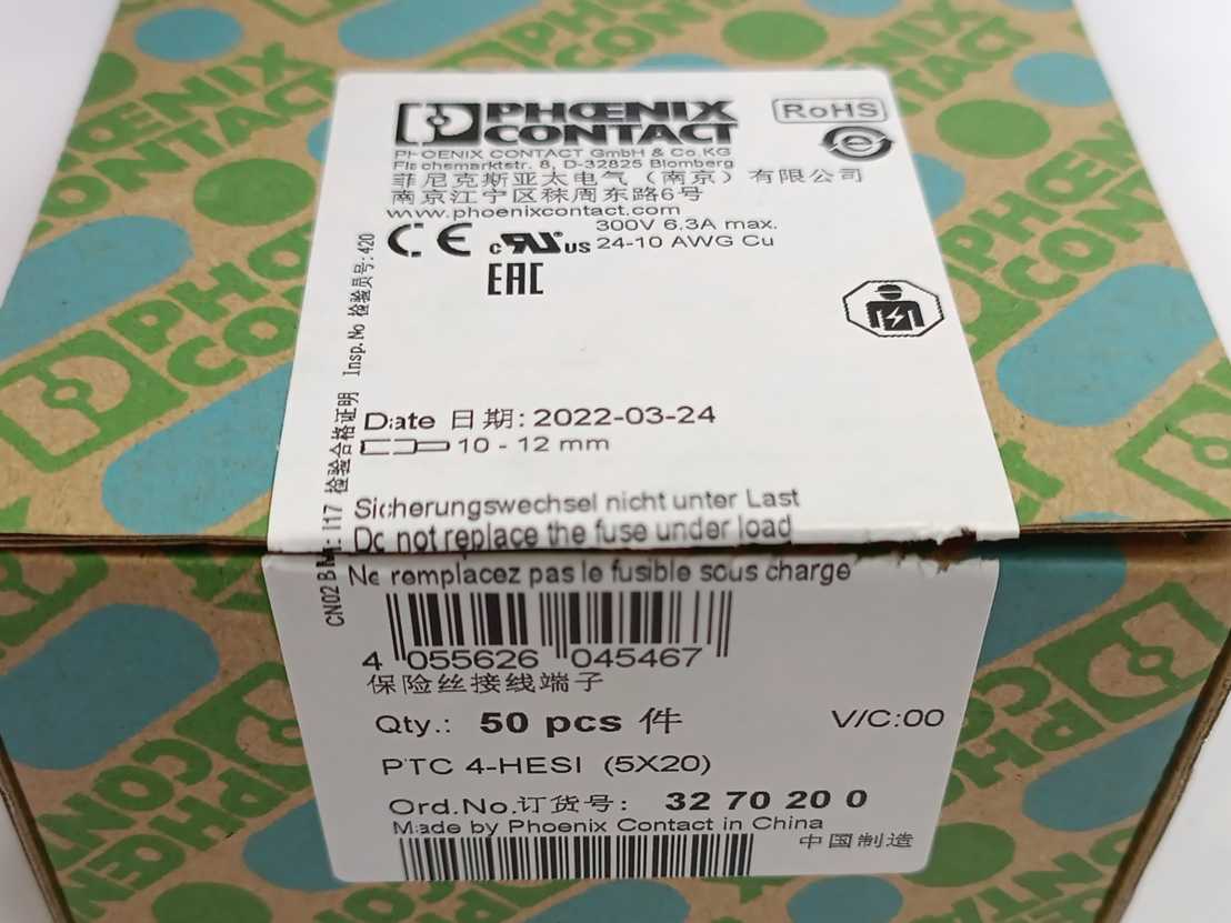 Phoenix Contact 3270200 PTC 4-HESI (5X20) Fuse modular terminal block x50 pcs