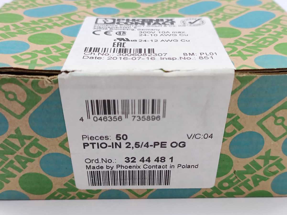 Phoenix Contact 3244481 PTIO-IN 2,5/4-PE OG actuator terminal block 50pcs