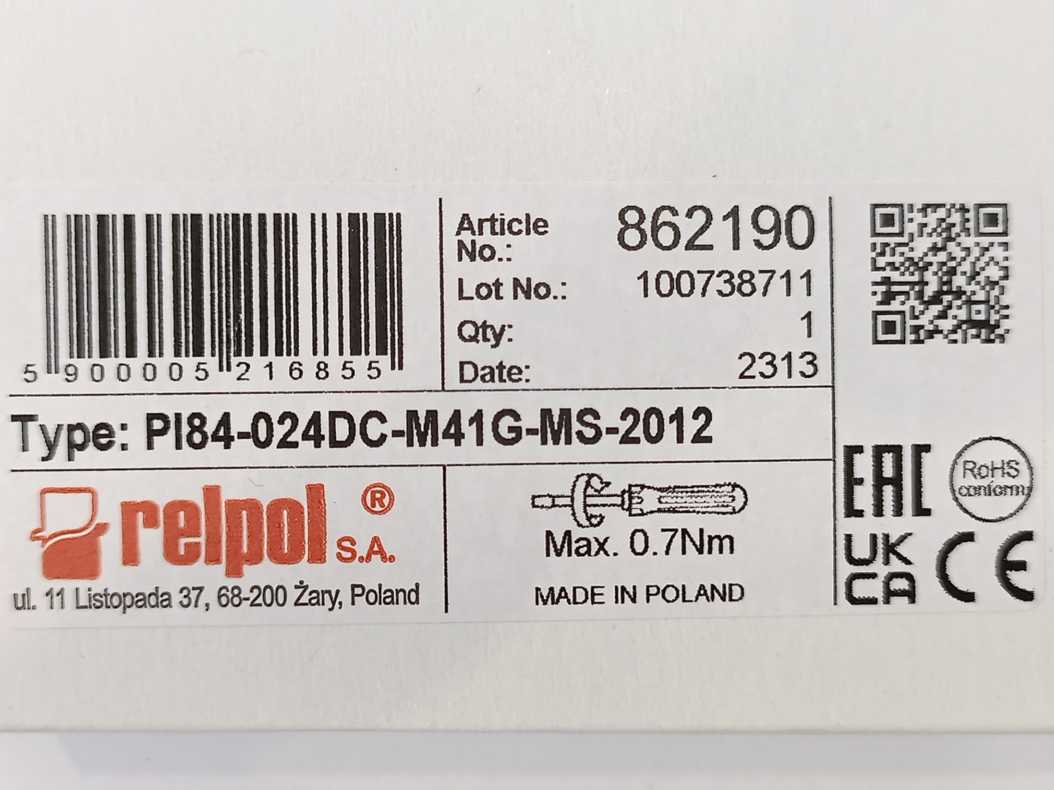 Relpol 862190 PI84-024DC-M41G-MS-2012 Interface relays 6 Pcs.