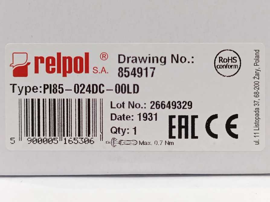 Relpol 854917 Interface Relay PI85-024DC-00LD 10 Pcs.