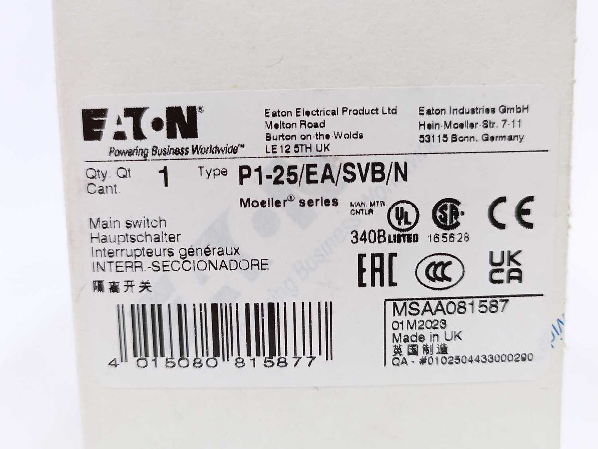 Eaton 048367 Main Switch P1-25/EA/SVB/N