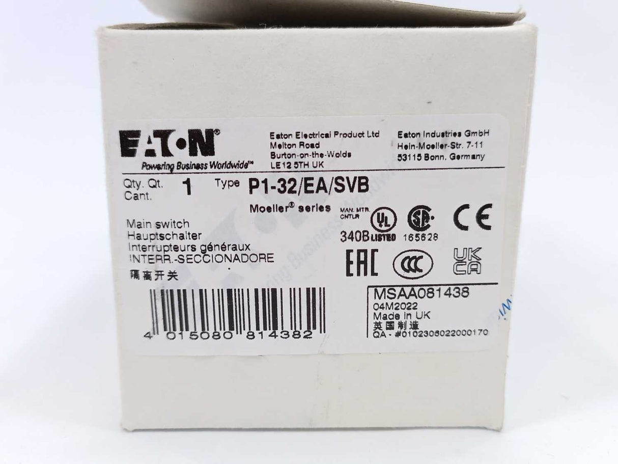 Eaton P1-32/EA/SVB Rotary disconnect switch 32A
