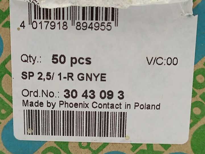 Phoenix Contact 3043093 Plug SP 2,5/ 1-R GNYE 50 pcs