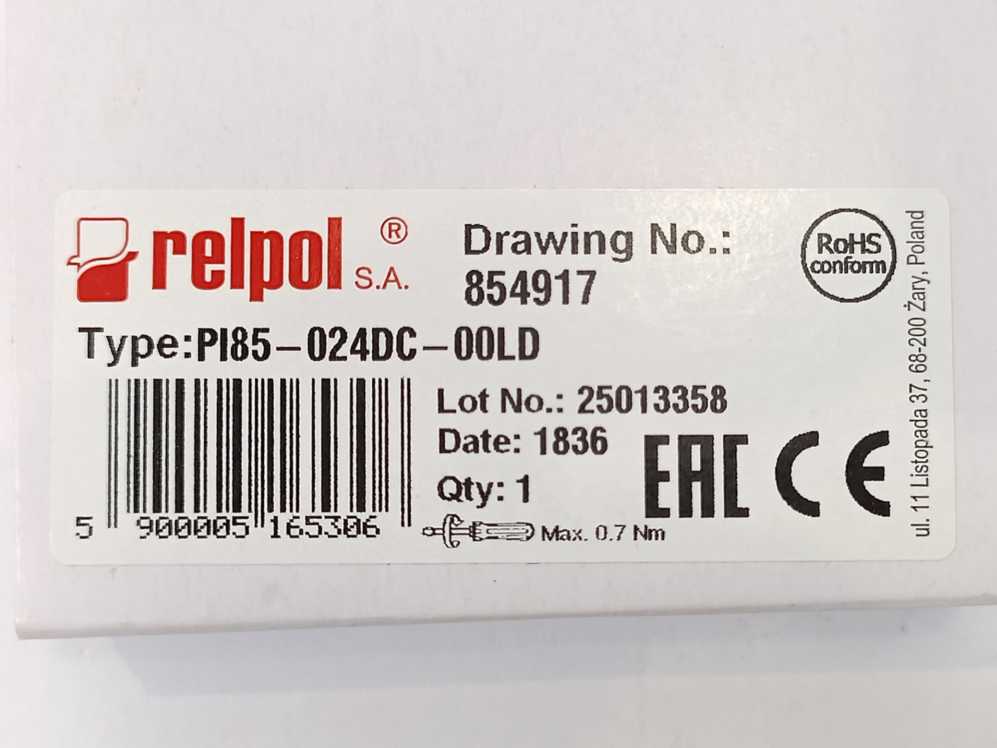 Relpol 854917 PI85-024DC-00LD Interface Relay 4 Pcs.