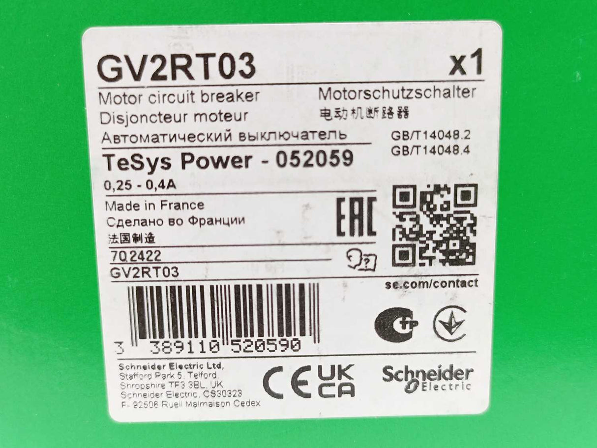 Schneider Electric GV2RT03 TeSys - 052059 0,25-0,4A