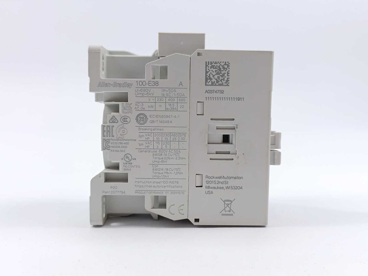 AB 100-E38KJ00 Contactor 24-60V 50/60Hz 20-60VDC Ser A