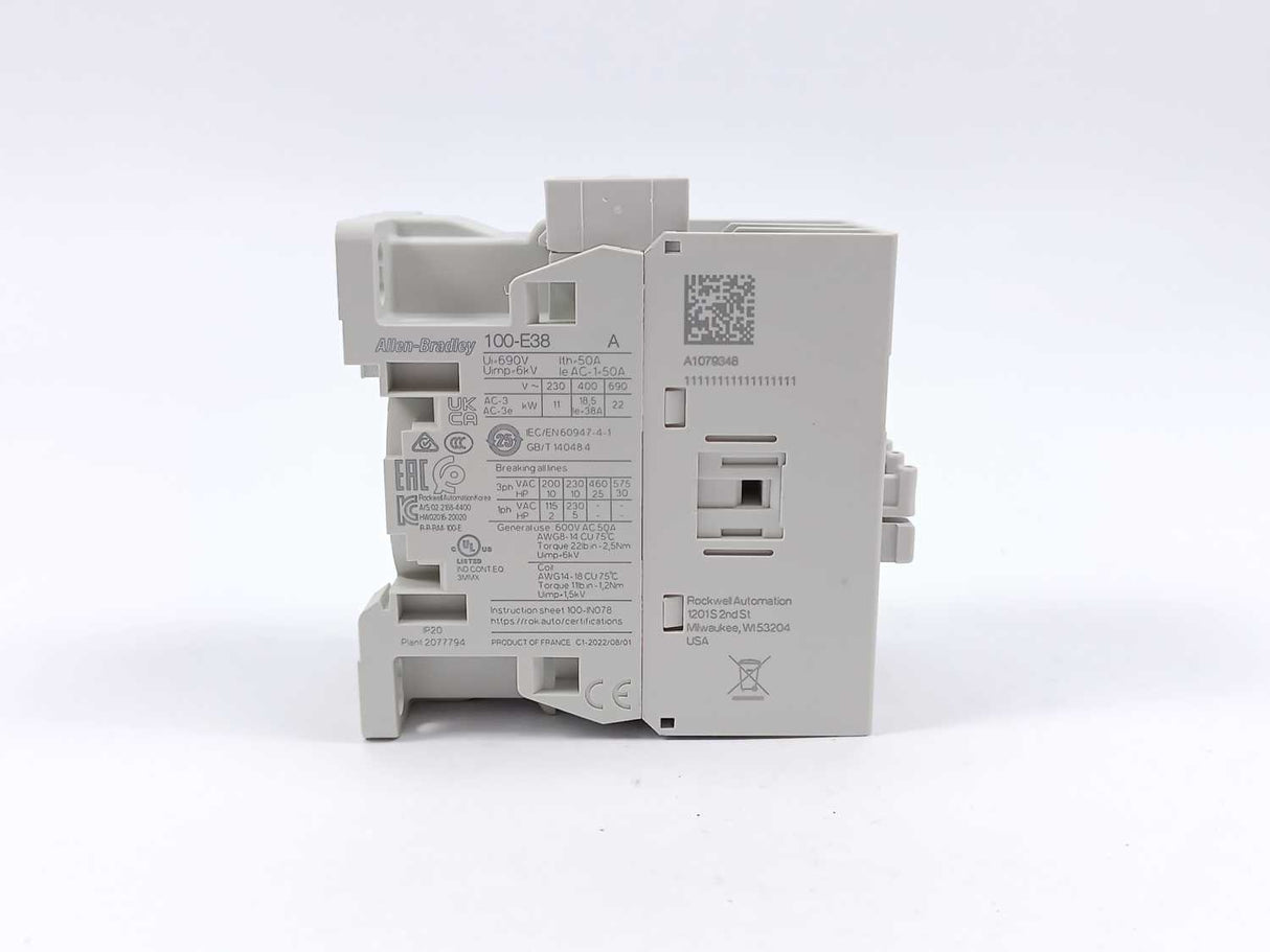 AB 100-E38KJ00 Contactor 24-60V 50/60Hz 20-60VDC Ser A