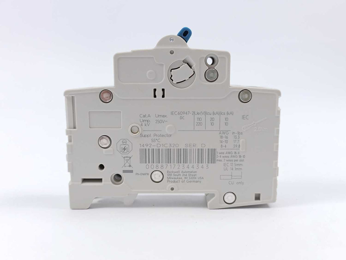 AB 1492-D1C320 Miniature Circuit Breaker Ser D 2pcs