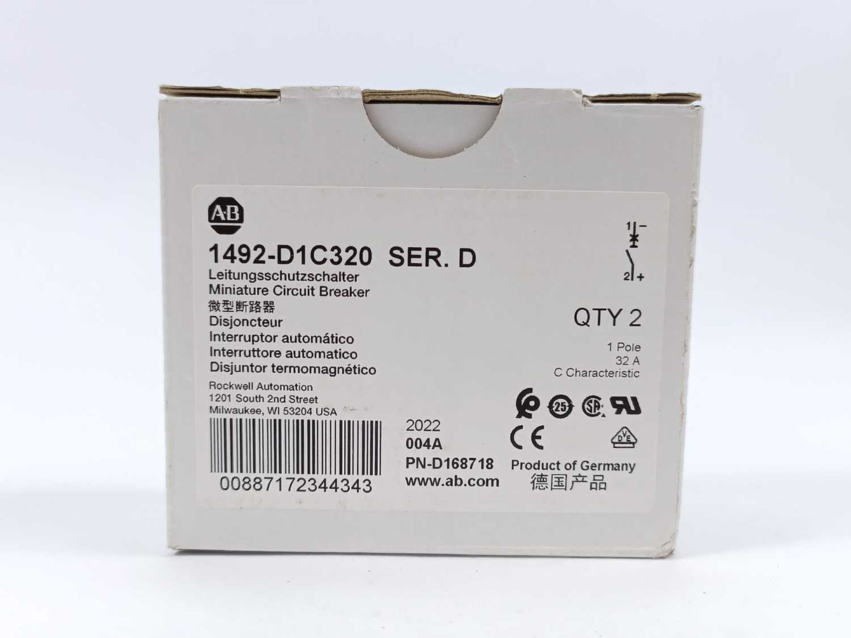 AB 1492-D1C320 Miniature Circuit Breaker Ser D 2pcs