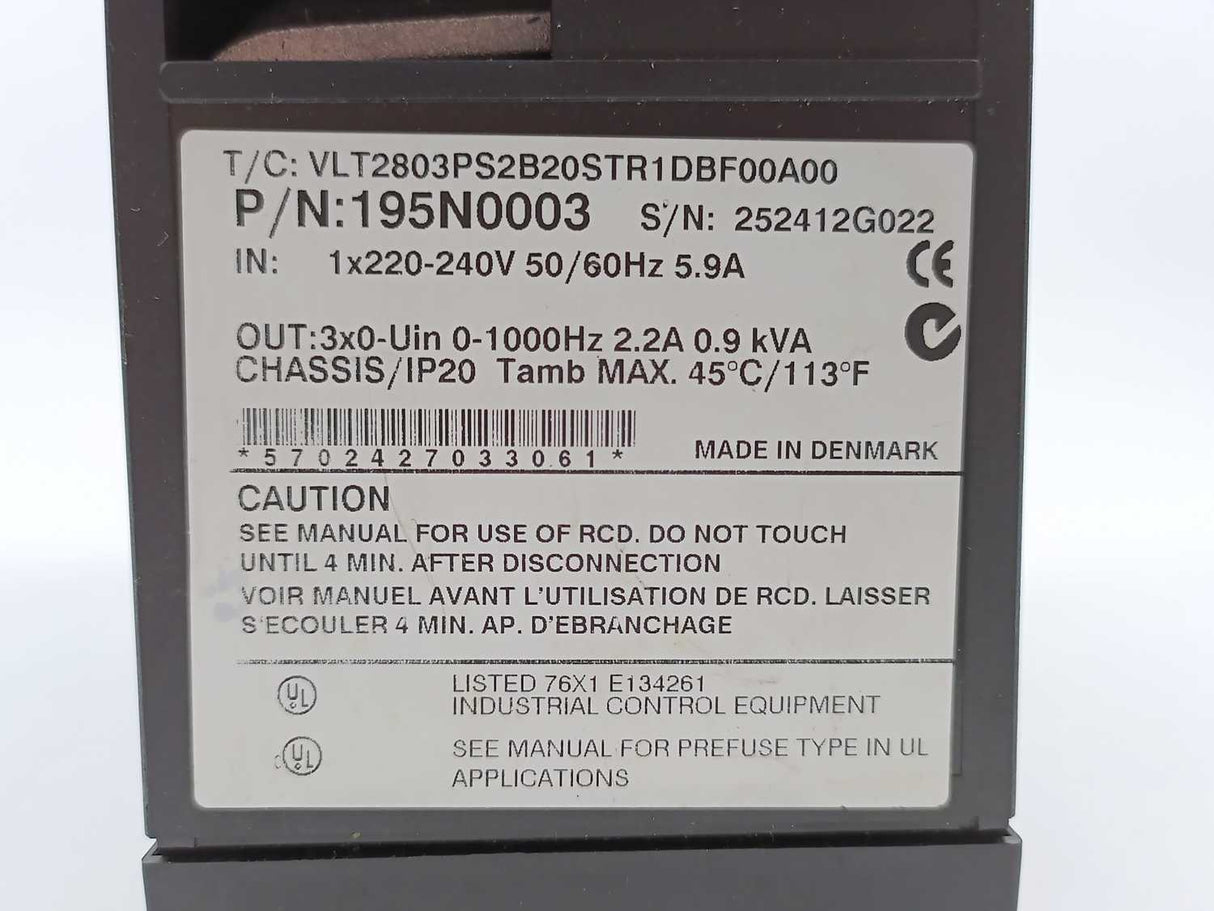 Danfoss VLT2803PS2B20STR1DBF00A00 VLT 2800, 195N00030,0.9kVA