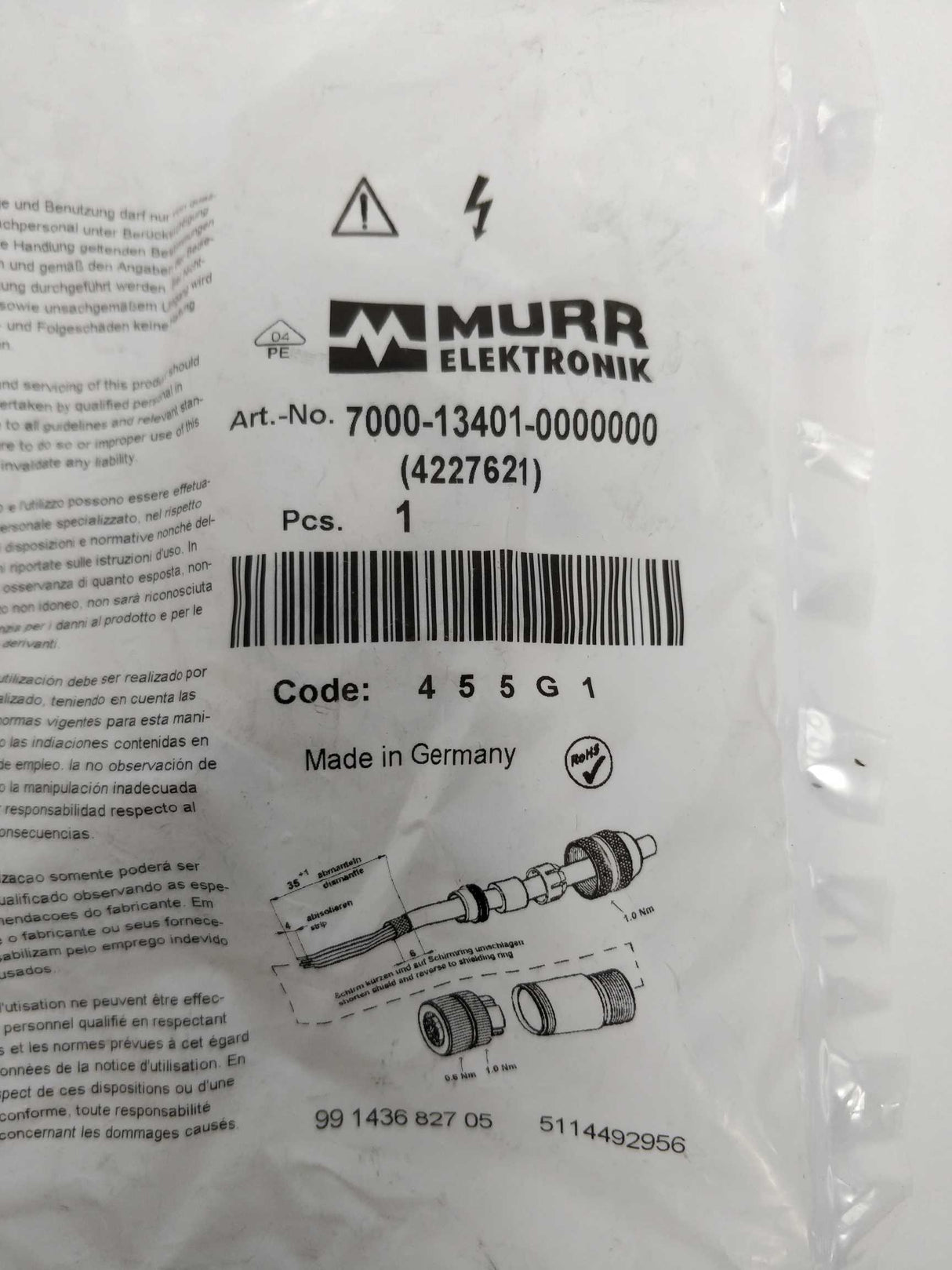 Murr 7000-13401-0000000 Field Wireable Sensor Plug