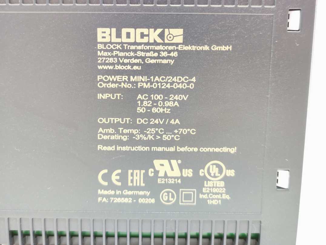 BLOCK PM-0124-040-0 Power Supply