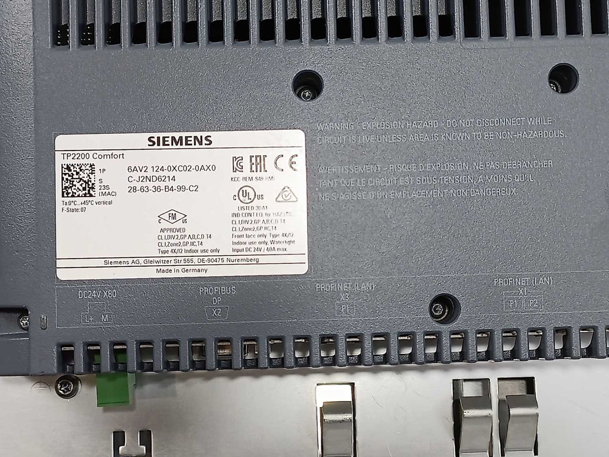 Siemens 6AV2124-0XC02-0AX0 SIMATIC HMI TP2200 Comfort