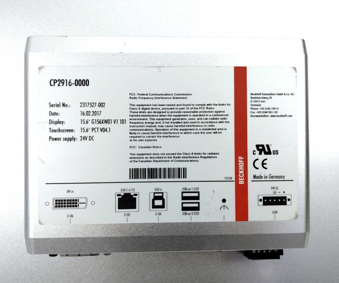 Beckhoff CP2916-0000 Multi-touch built-in Control Panel with DVI/USB