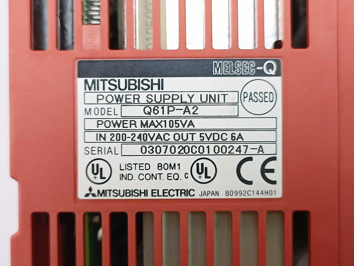 Mitsubishi Q61P-A2 Power Supply Unit, Max 105VA, 200-240VAC, 5VDC 6A