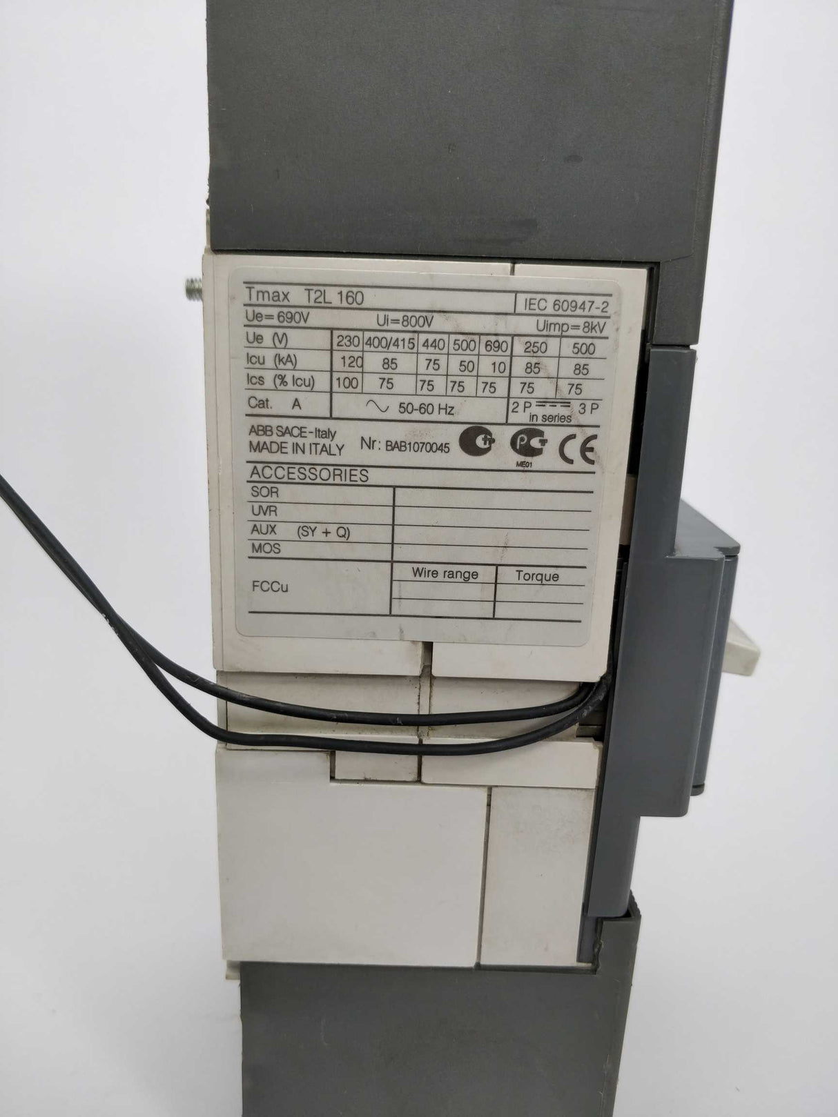 ABB Tmax T2L 160 Circuit breaker with YO coil accessory