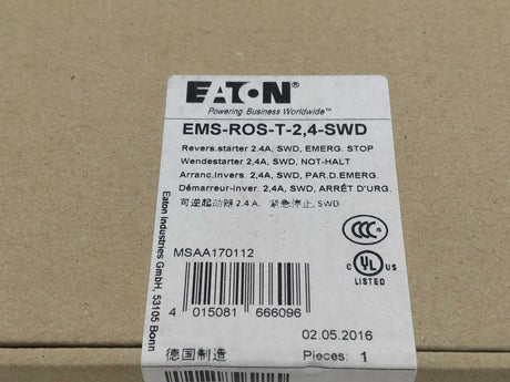 Eaton Eaton EMS-ROS-T-2,4-SWD. 170112 EMS-ROS-T-2,4-SWD Electric Motor Starter
