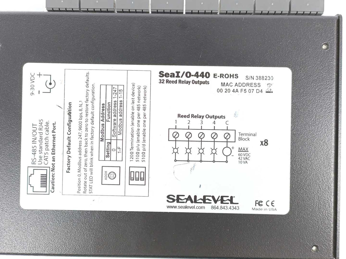 Sealevel SeaI/O-440E-ROHS 440E-ROHS Ethernet Modbus TCP w/ 32 Reed Relay Outputs