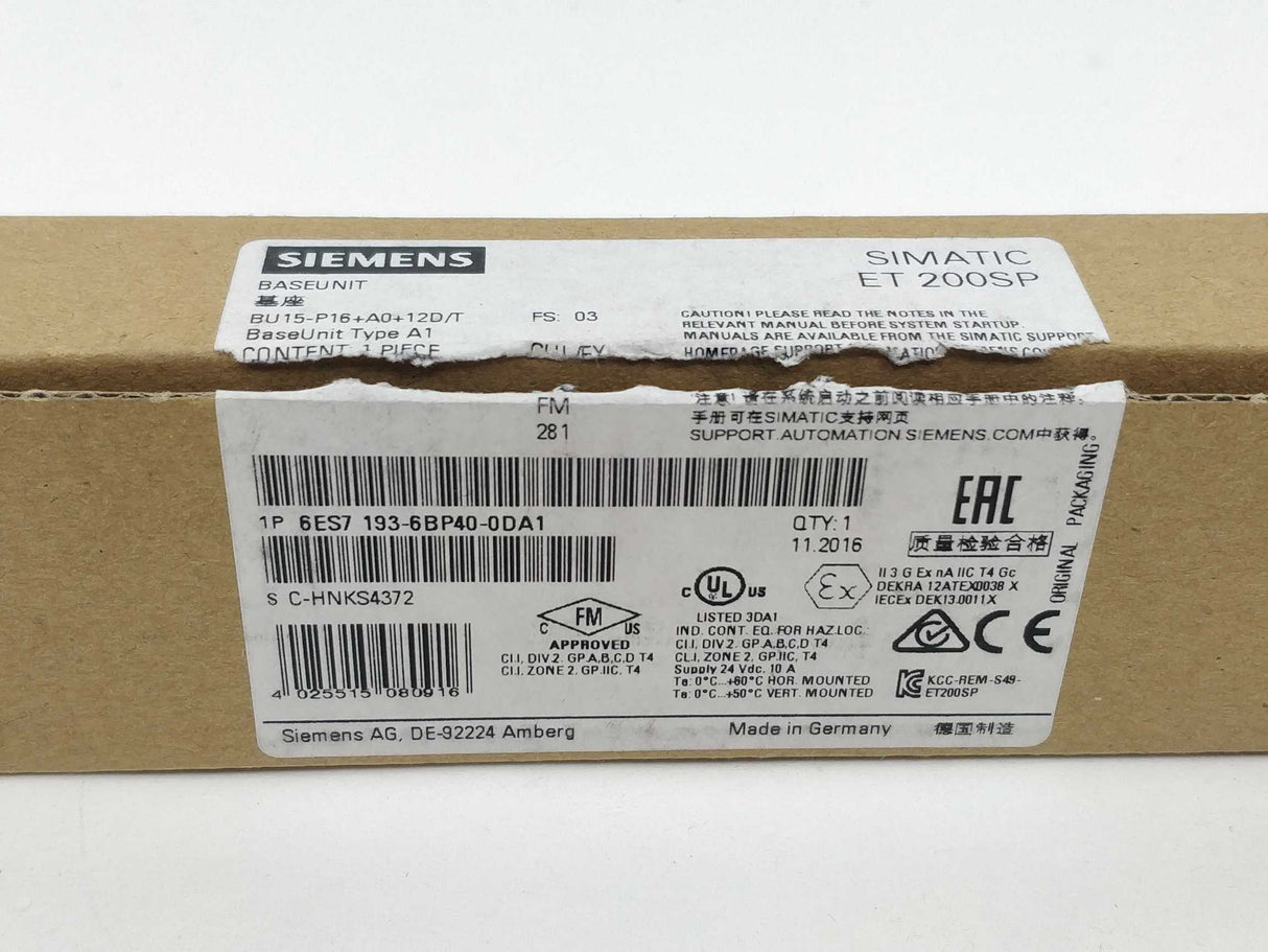 Siemens 6ES7193-6BP40-0DA1 Base Unit