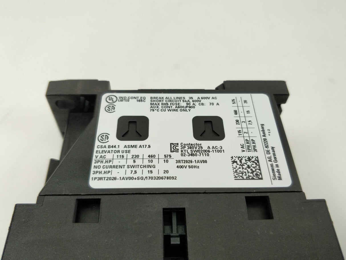 Siemens 3RT2026-1AV00 Power Contacter. 400VAC