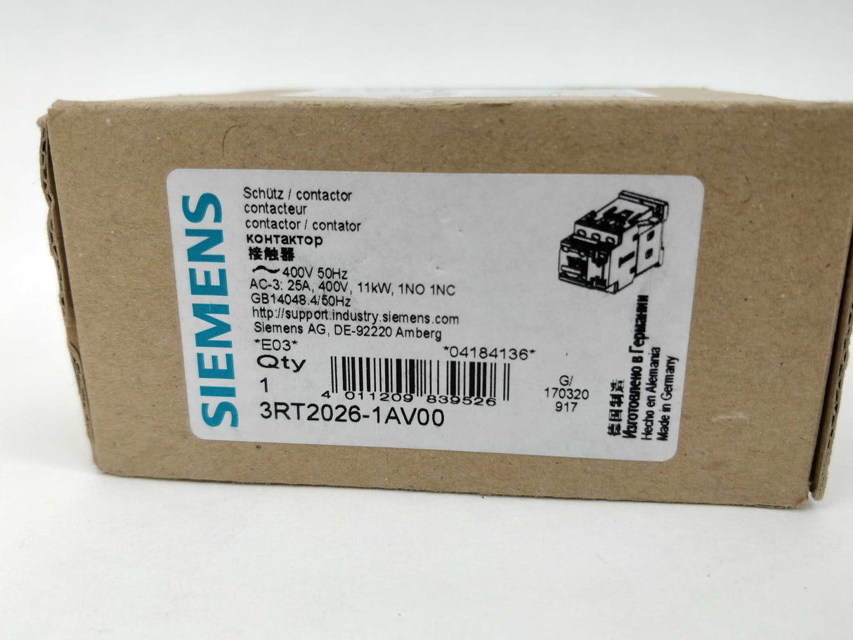 Siemens 3RT2026-1AV00 Power Contacter. 400VAC