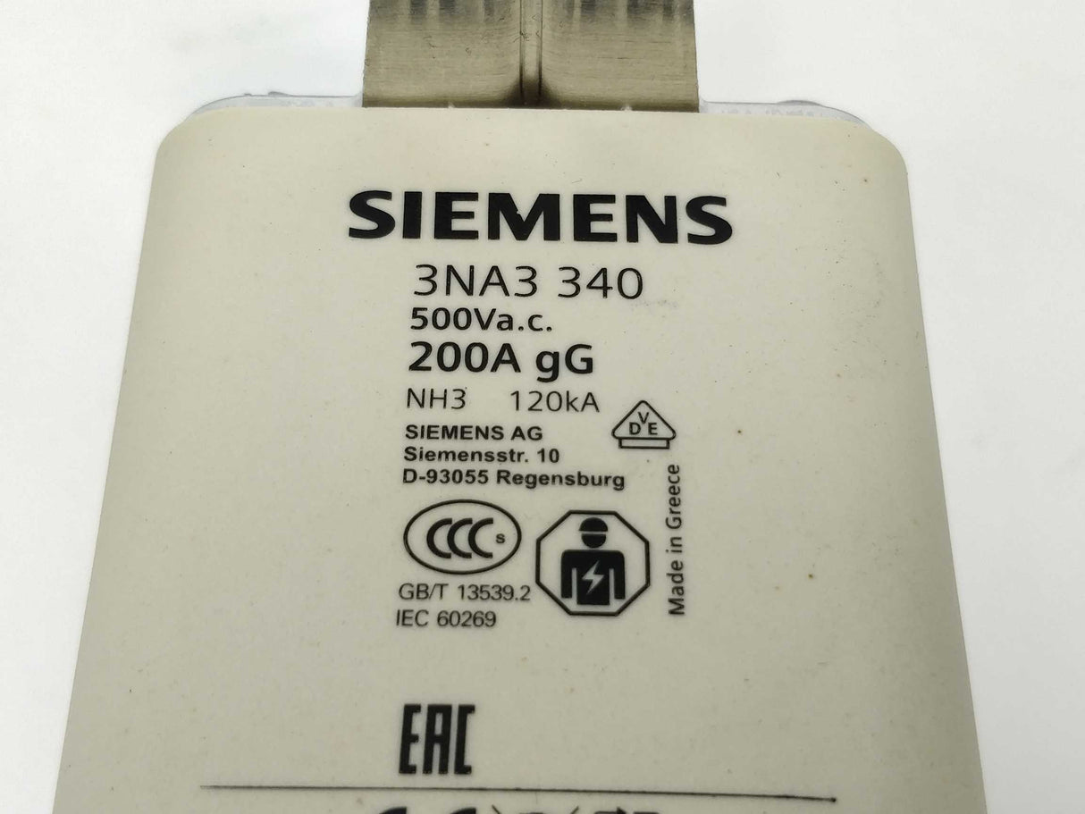 Siemens 3NA3 340 NH-Fuse NH3 200A GL/GG 500V