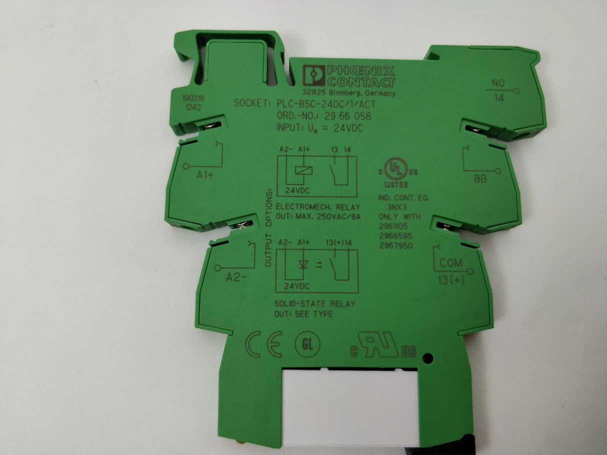 Phoenix Contact 2966058 PLC-BSC-24DC/1/ACT Relay Socket w/ 2961105 Relay