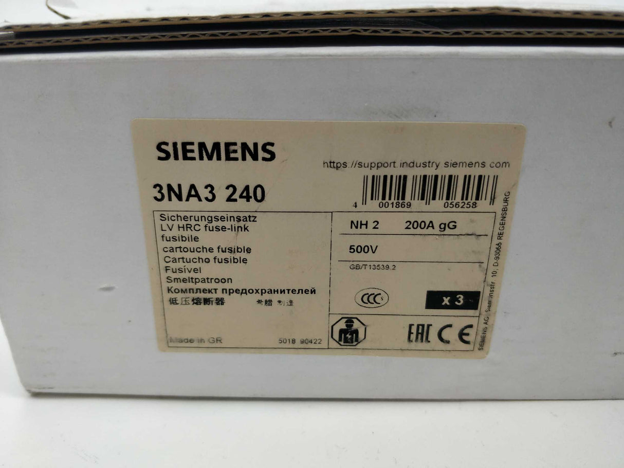 Siemens 3NA3240 NH2 200A gG 2 Pcs.