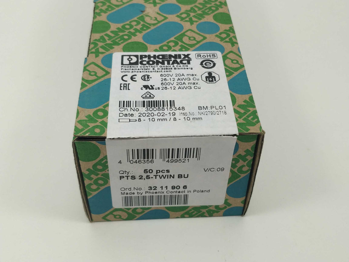 Phoenix Contact 3211906 PTS 2,5-TWIN BU 50 Pcs.