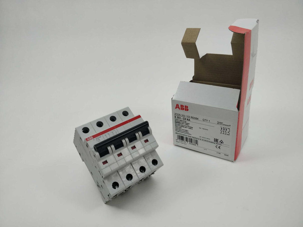 ABB 2CDS253103R0084 S203-C8NA Miniature Circuit Breaker - 3+NP - C - 8 A