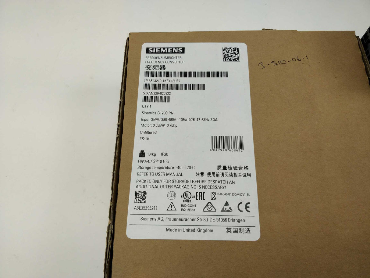 Siemens 6SL3210-1KE11-8UF2 Sinamics G120C PN 0,55kW Frequency Converter