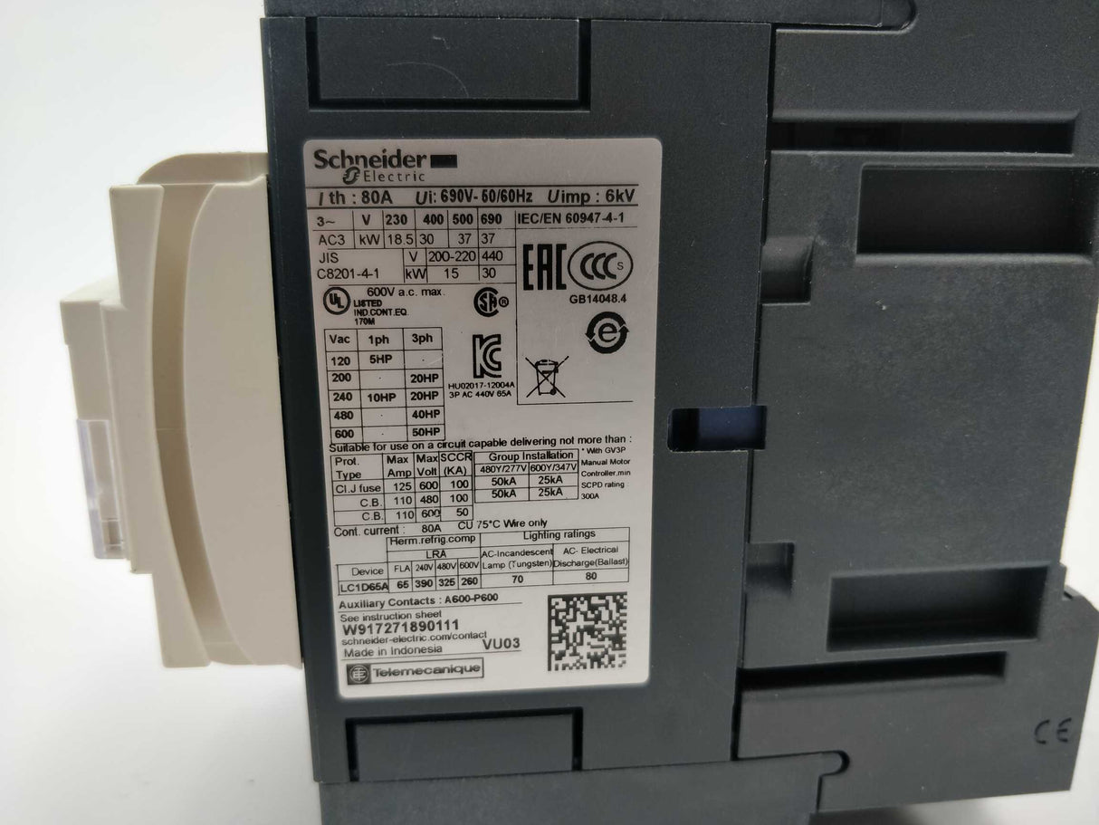 Schneider Electric LC1D65A TeSys 3-Pole Contactor. 230VAC