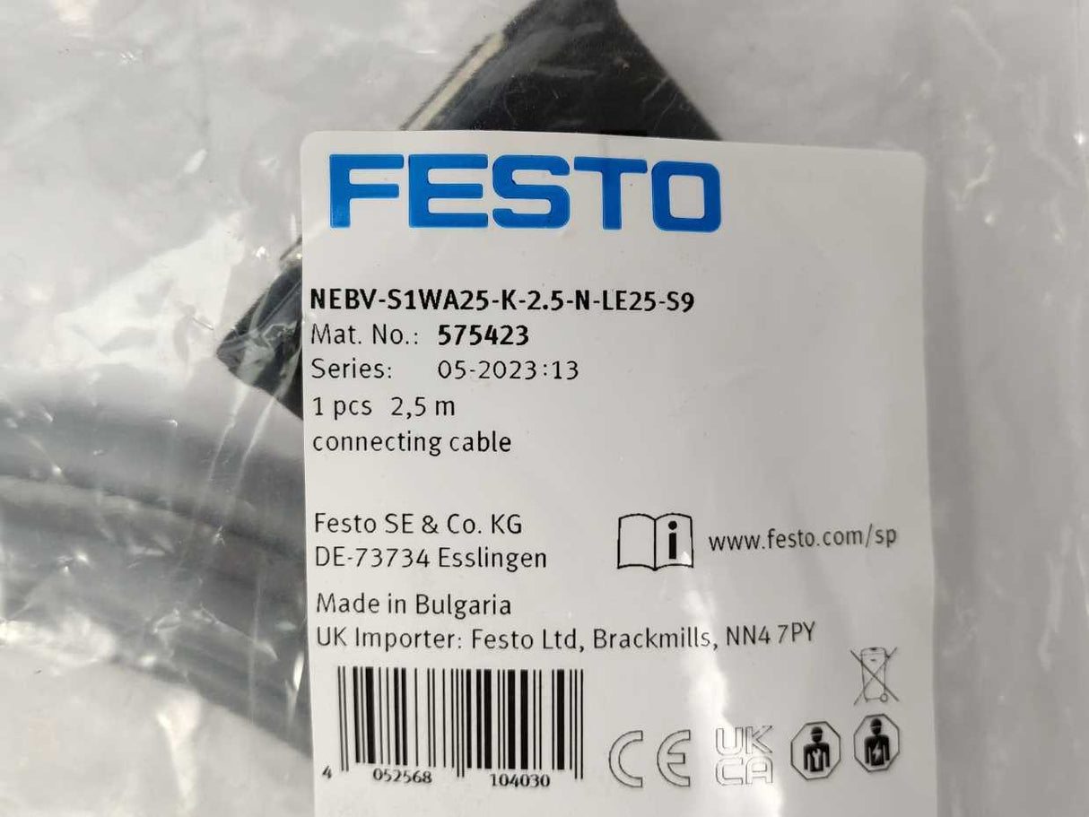 Festo 575423 NEBV-S1WA25-K-2.5-N-LE25-S9 Connecting Cable 2,5m