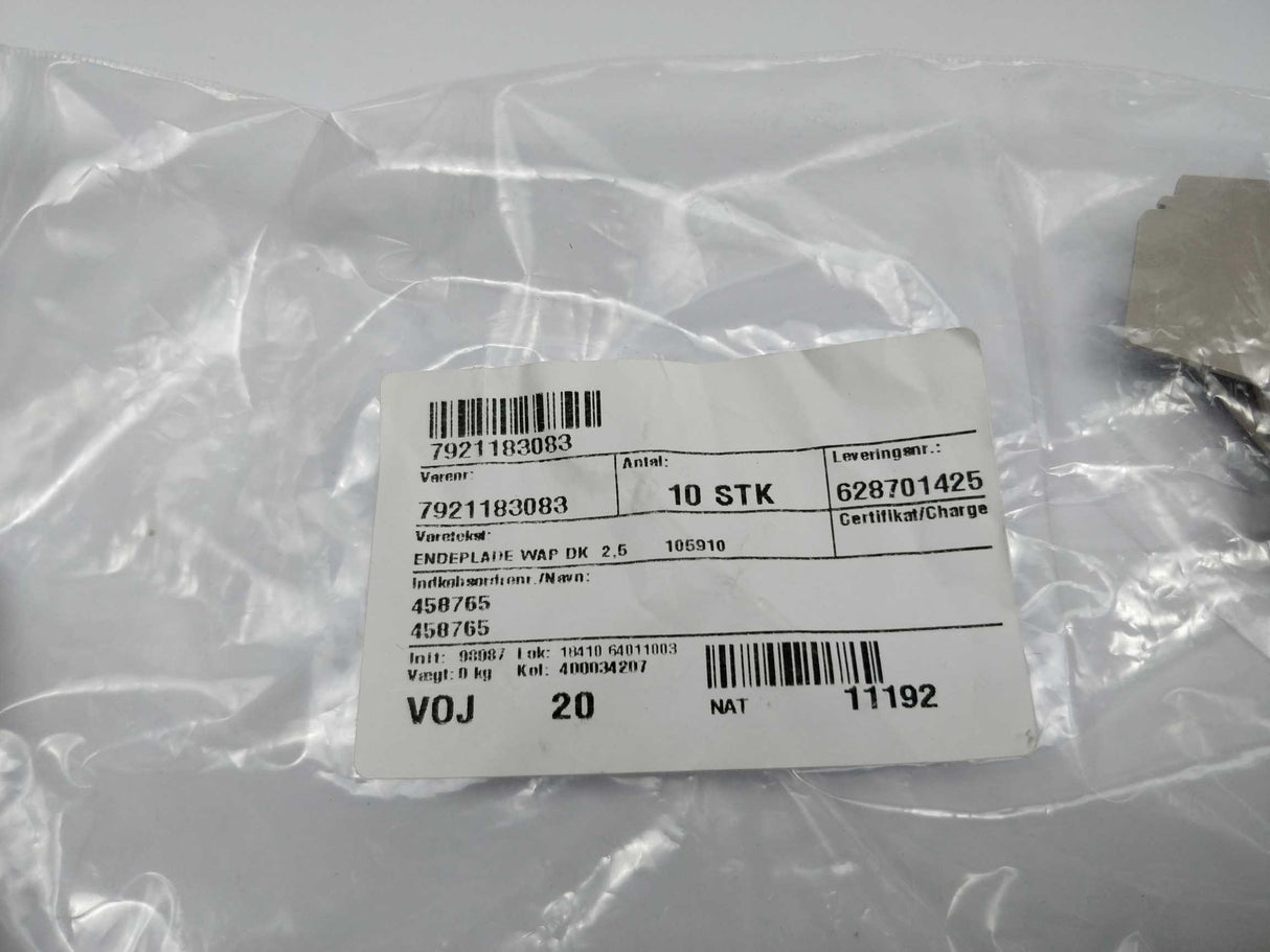 Weidmüller 1059100000 W-Series, End plate type WAP WDK2.5 5 Pcs