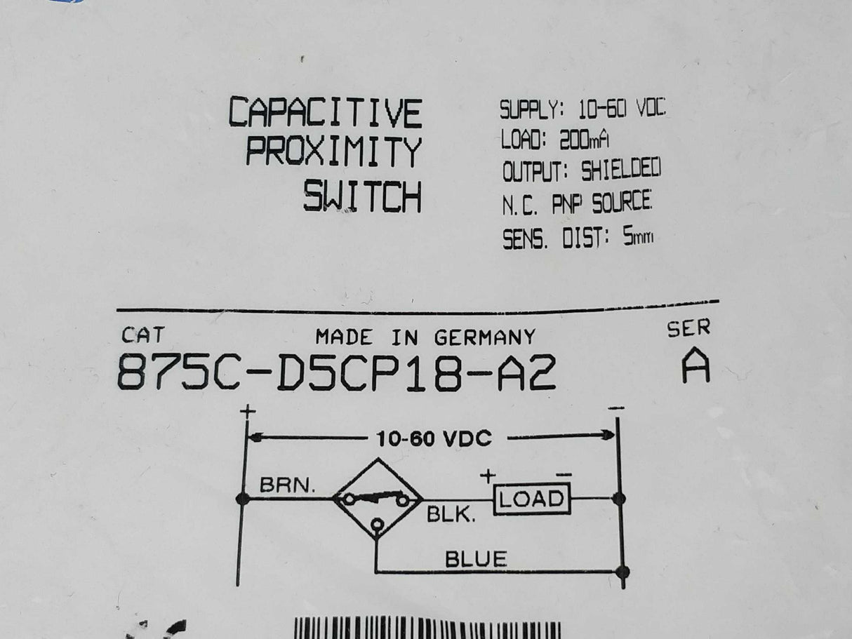 AB 875C-D5CP18-A2 Ser. A Capacitive proximity switch