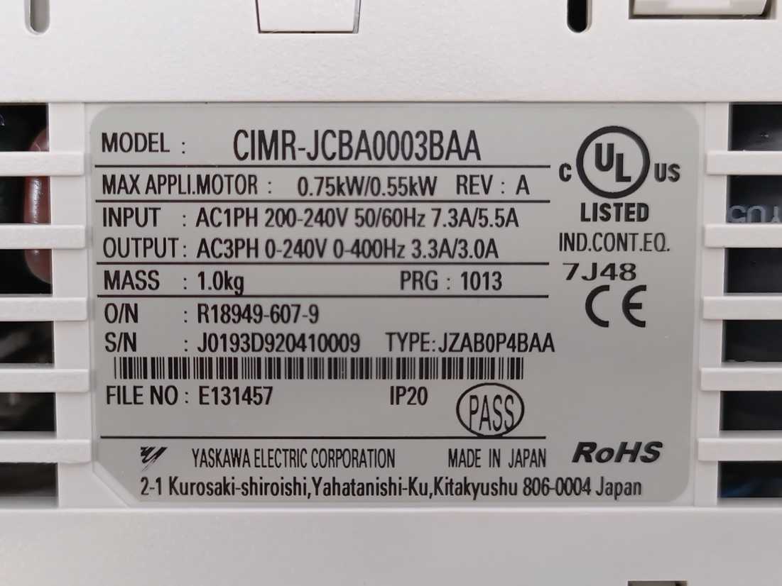 YASKAWA CIMR-JCBA0003BAA J1000 Ultra Compact AC Drive