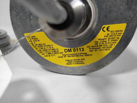 Interroll DM 0113 Drum Motor - 1.388(1.662)rpm - 370W - Ø 113,5mm FW 657,0mm