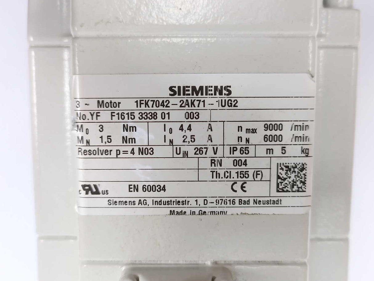 Siemens 1FK7042-2AK71-1UG2 SIMOTICS S Synchronous 3-Phase Motor