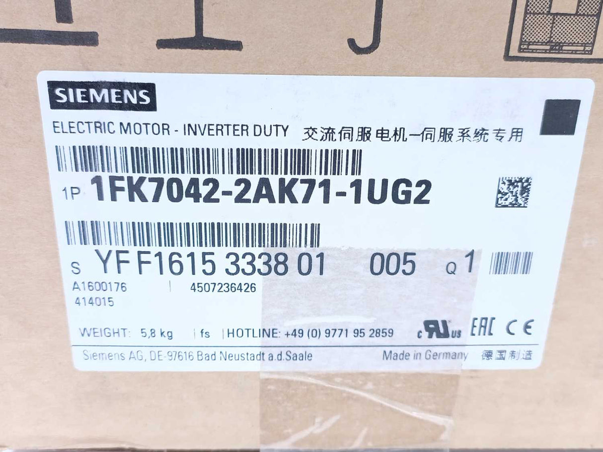 Siemens 1FK7042-2AK71-1UG2 SIMOTICS S Synchronous 3-Phase Motor