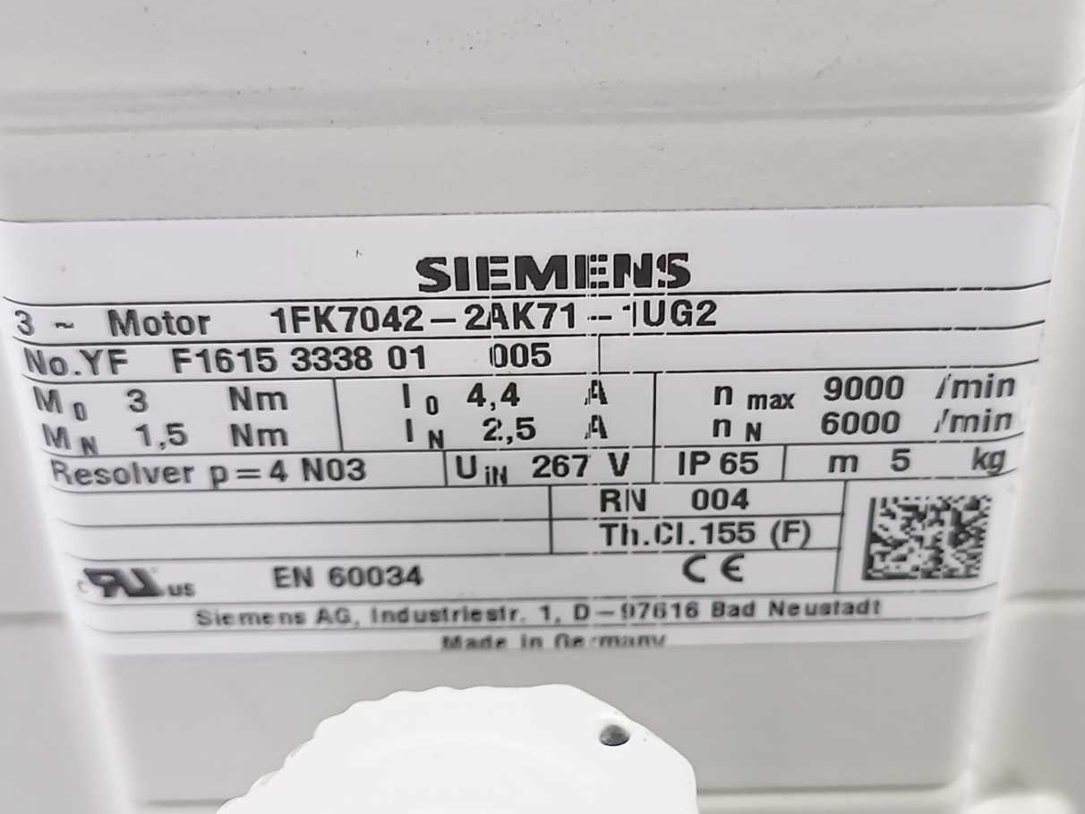 Siemens 1FK7042-2AK71-1UG2 SIMOTICS S Synchronous 3-Phase Motor