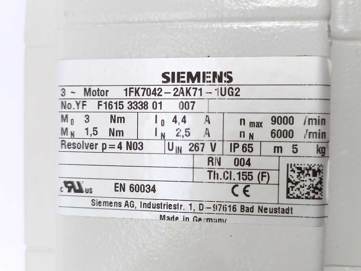 Siemens 1FK7042-2AK71-1UG2 SIMOTICS S Synchronous 3-Phase Motor