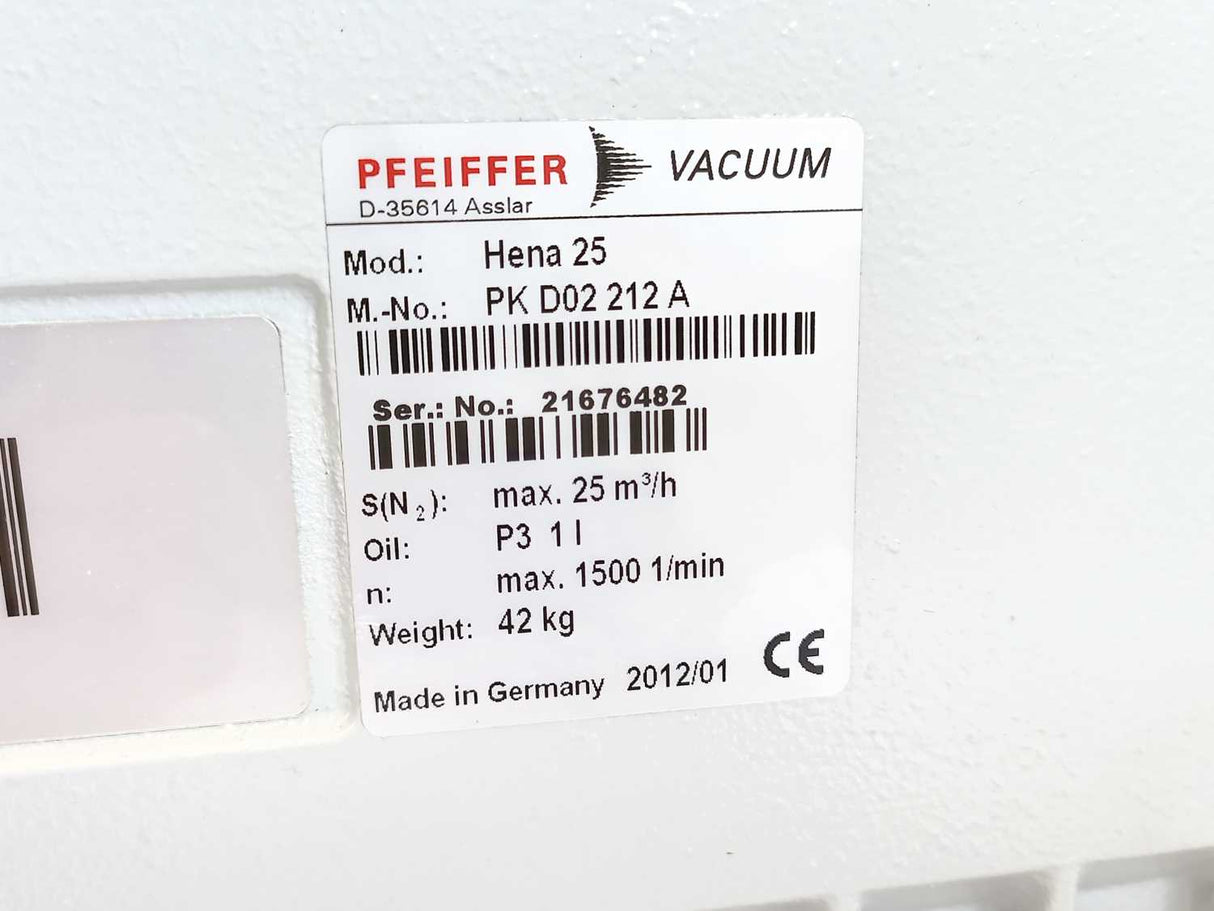 Pfeiffer Vacuum PK D02 212 A Hena 25 Rotary Vane Pump