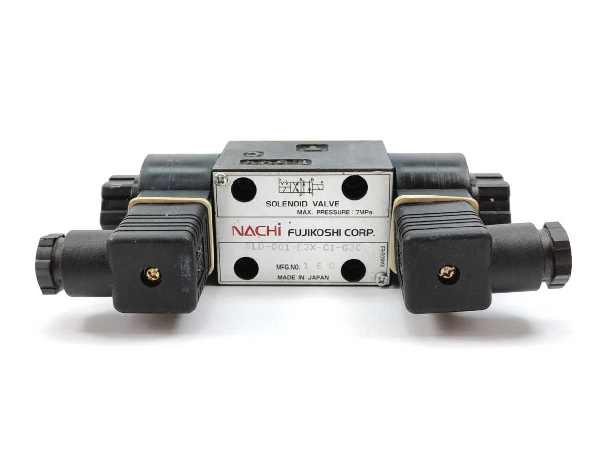 NACHI-FUJIKOSHI SLD-G01-E3X-C1-G30 Solenoid Valve w/ 2x Hirschmann B12-GDM Con.