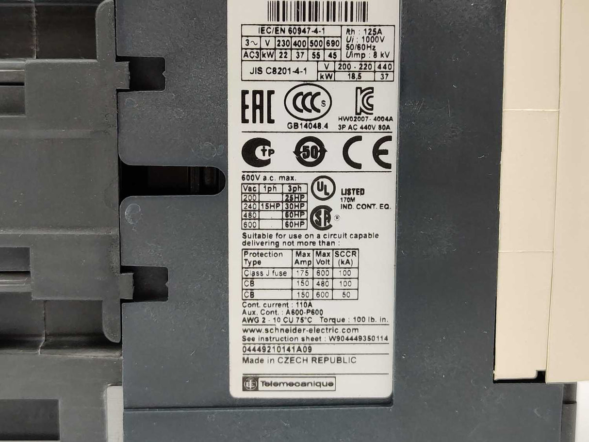 Schneider Electric LC1D80K7 Contactor, TeSys Deca