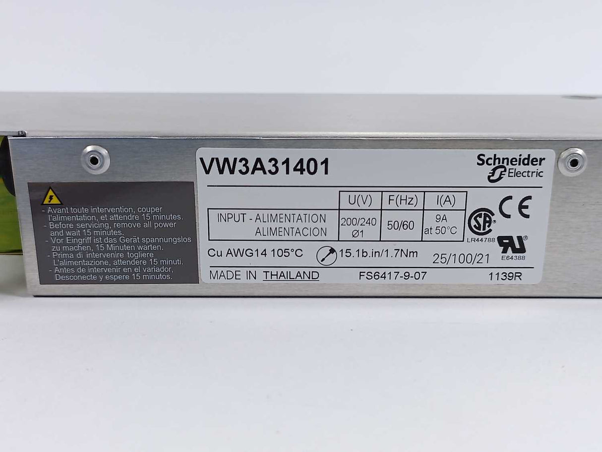 Schneider Electric VW3A31401 INPUT FILTER 1PH 240V 9A