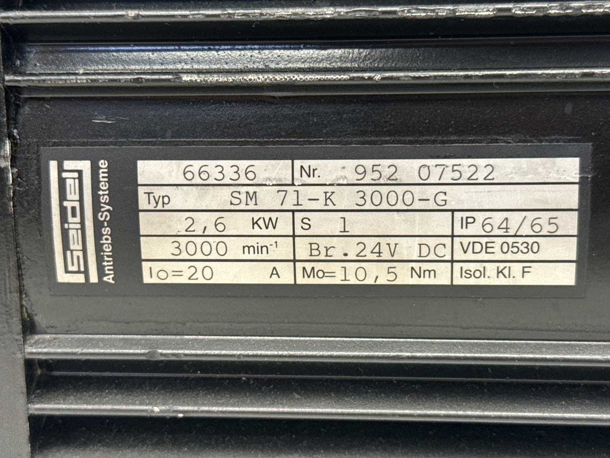 Seidel SM71-K3000-G Servo Motor 952 07522