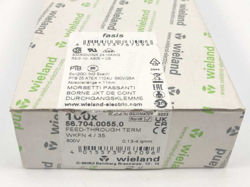 Wieland 56.704.0055.0 Feed-through terminal wkfn 4/35 100Pcs