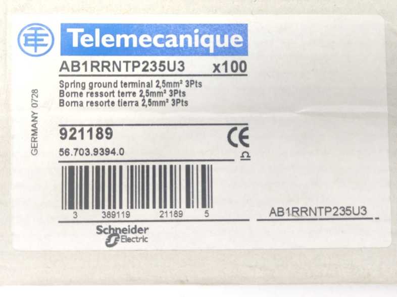 TELEMECANIQUE AB1RRNTP235U3 Spring Ground Terminal 2,5mm2 3Pts 100 Pcs.