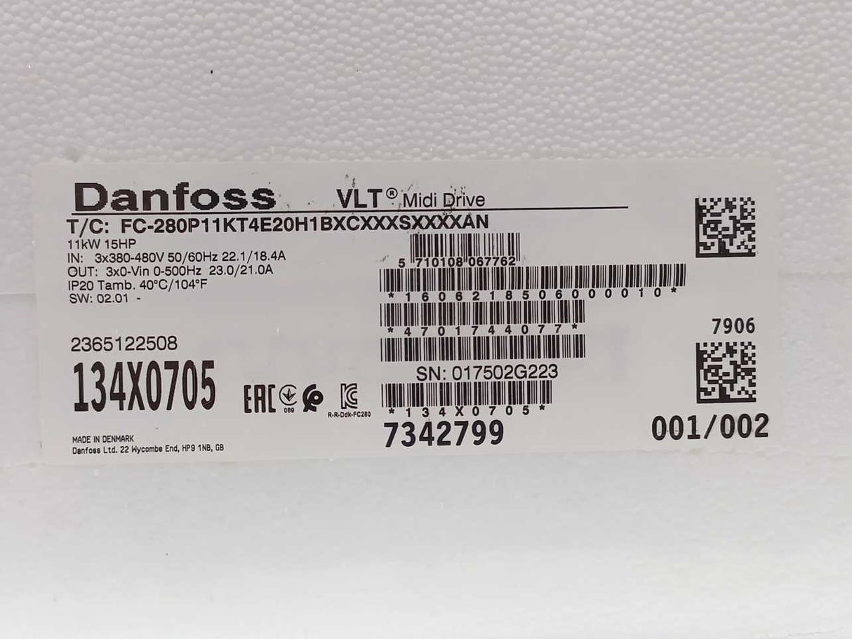 Danfoss 134X0705 VLT Midi Drive FC-280 FC-280P11KT4E20H 11 kW